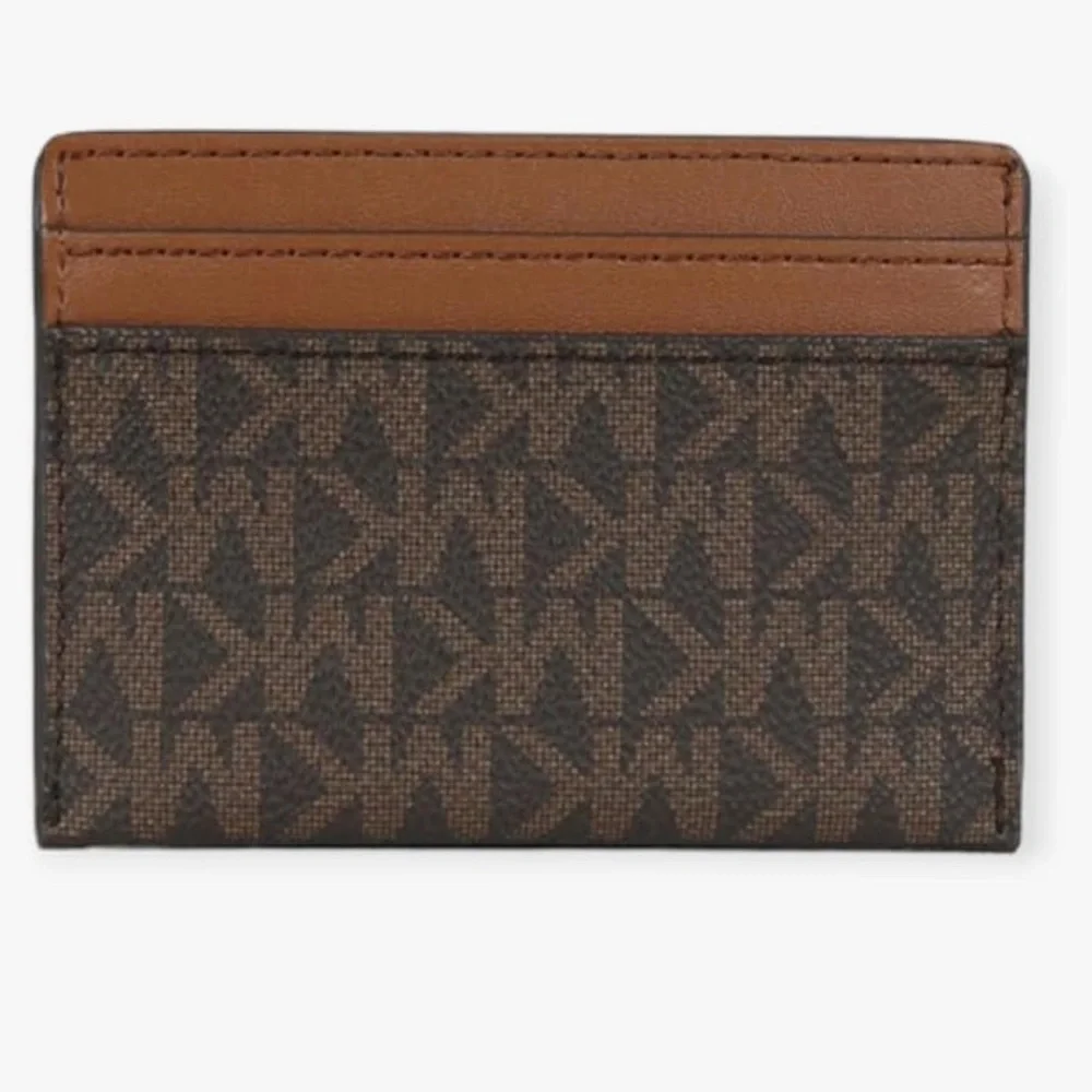 Michael Kors Reed Large Card Holder Wallet MK Signature Logo Leather (Brown MK)